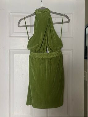 Green Silky Pleated Dress